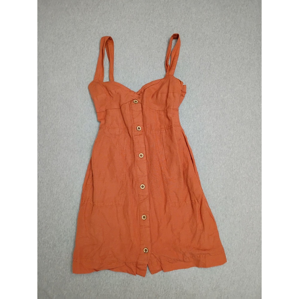 Maeve by Anthropologie Burnt Orange Button Down Tie Back Tank Mini Dress XS Prep